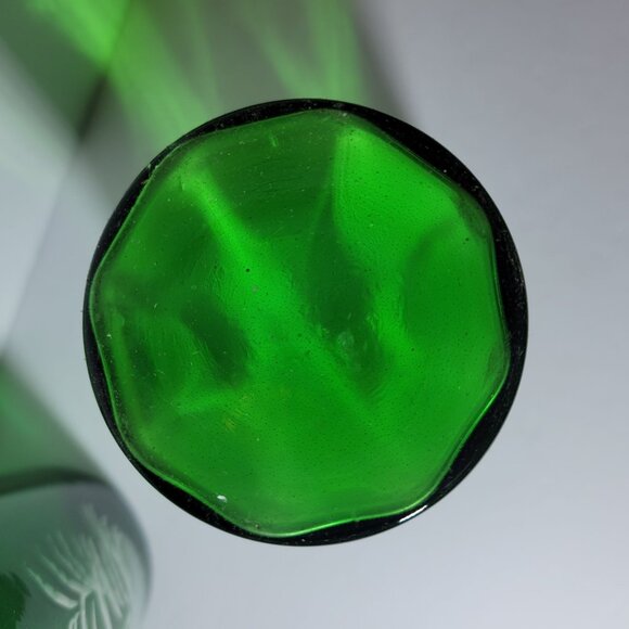 Vintage Mary Gregory Green Glass Tumblers With White Deer Design Set Of 2 - Picture 5 of 8